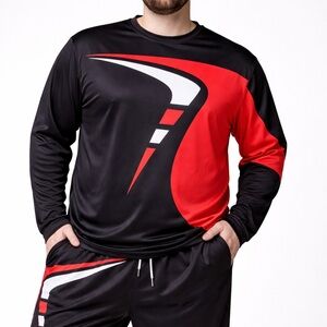 Men's Black and Red Athletic Long-Sleeve Top